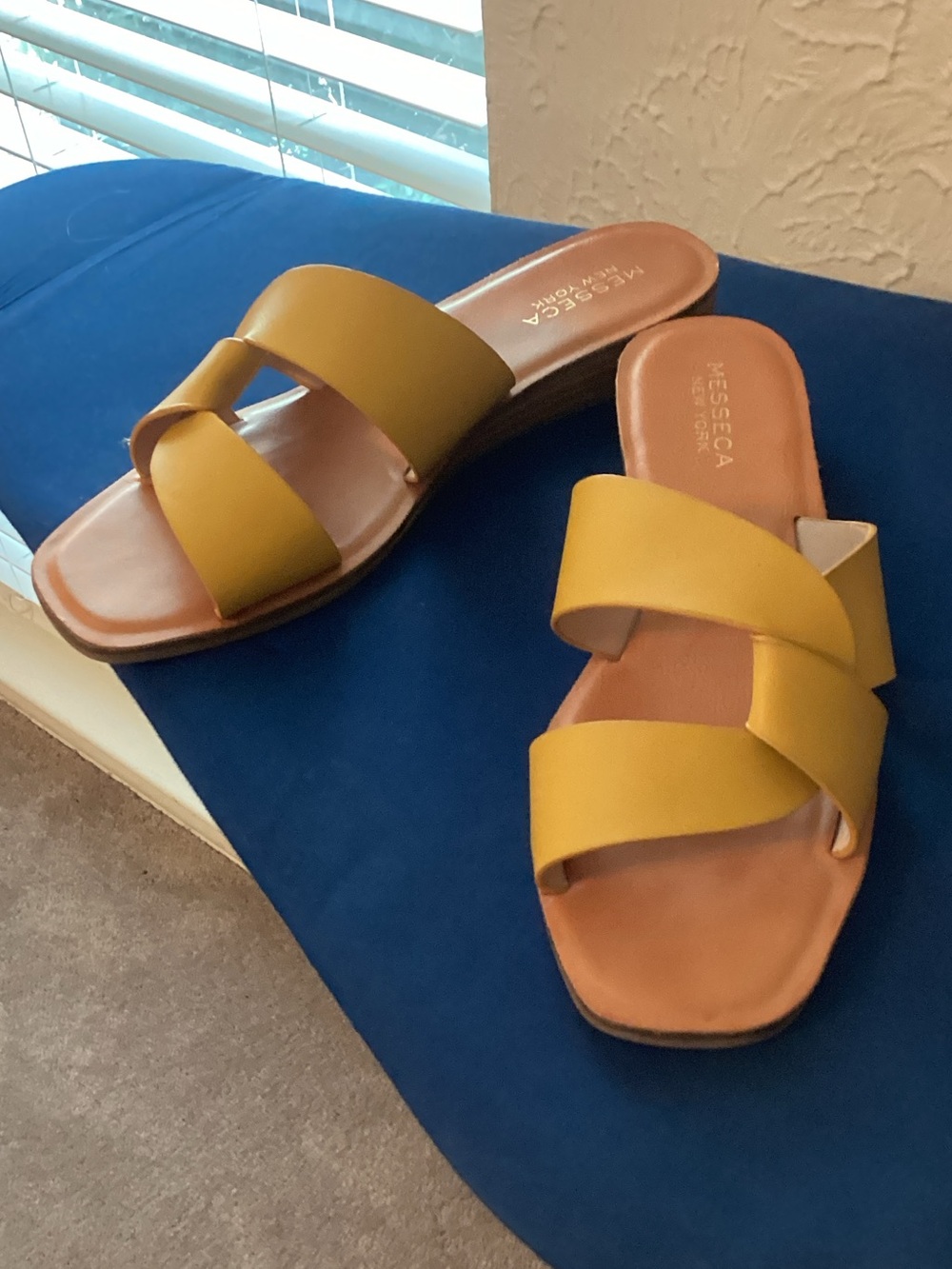 Messeca New York Mustard Yellow Crossover Slide Sandals